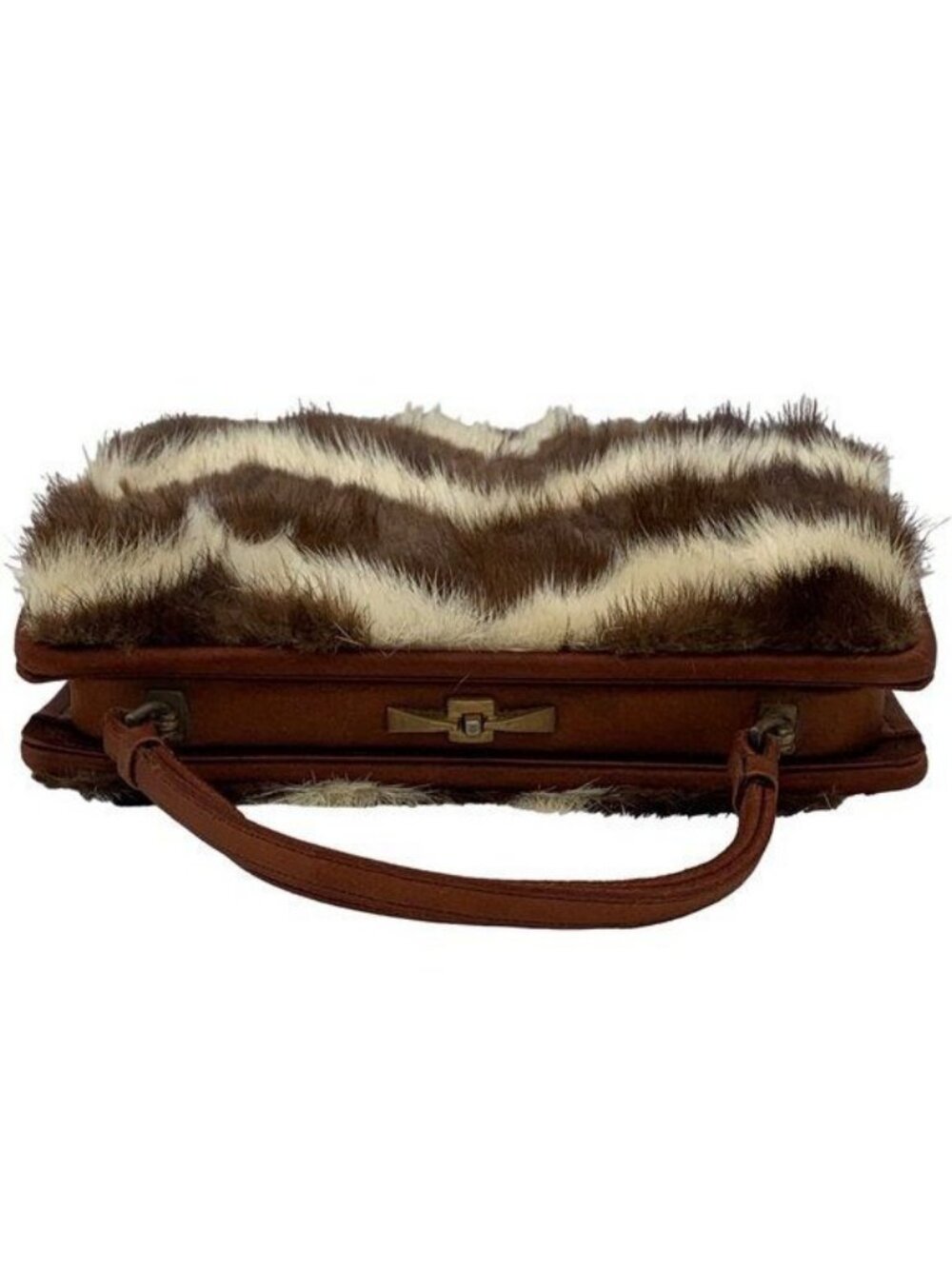Vtg NETTIE ROSENSTEIN Mink Fur Silk Animal Print Handbag Purse 1950s - Picture 3 of 10